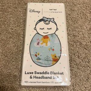 Disney Winnie the Pooh Little Sleepies Bamboo Swaddle Blanket & Headband Set NEW